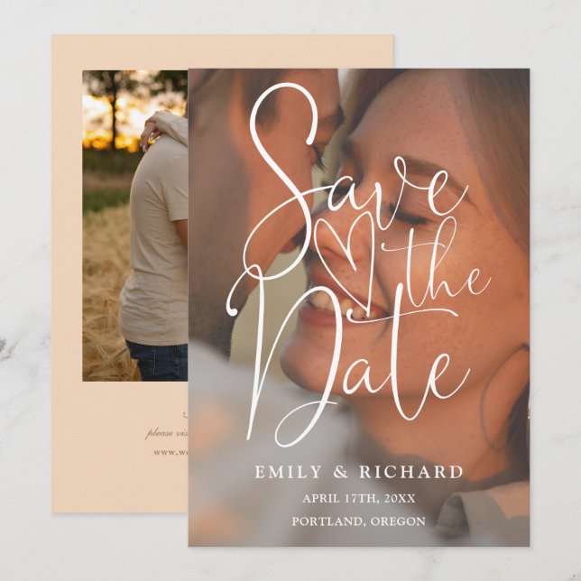 Soft Peach Wedding 2 Photo Elegant Script Save The Date (Front/Back)