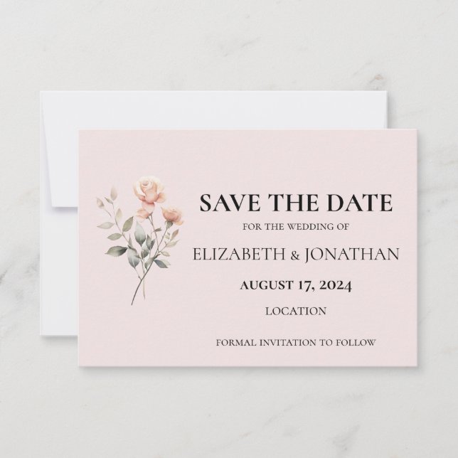 Soft Peach Wedding Invitation Save the Date Card (Front)