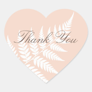 Soft Peach White Fern Elegant Thank You Heart Sticker