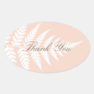 Soft Peach White Fern Elegant Thank You Oval Sticker