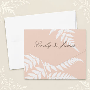 Soft Peach White Fern Elegant Wedding All In One Invitation