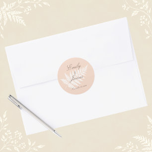 Soft Peach White Fern Minimalist Botanical Classic Round Sticker