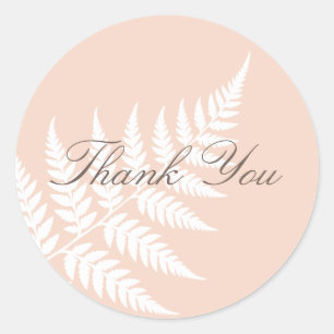 Soft Peach White Fern Woodland Thank You Classic Round Sticker