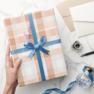 Soft Peach White Light Gingham Blush Plaid Pattern Wrapping Paper