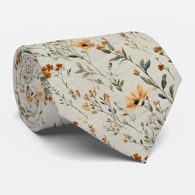 Soft Peach Wildflower Elegance Floral Wedding Tie (Rolled)