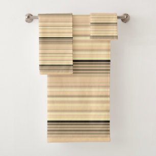 Soft Peach With Grey And Black Stripe Towel Set