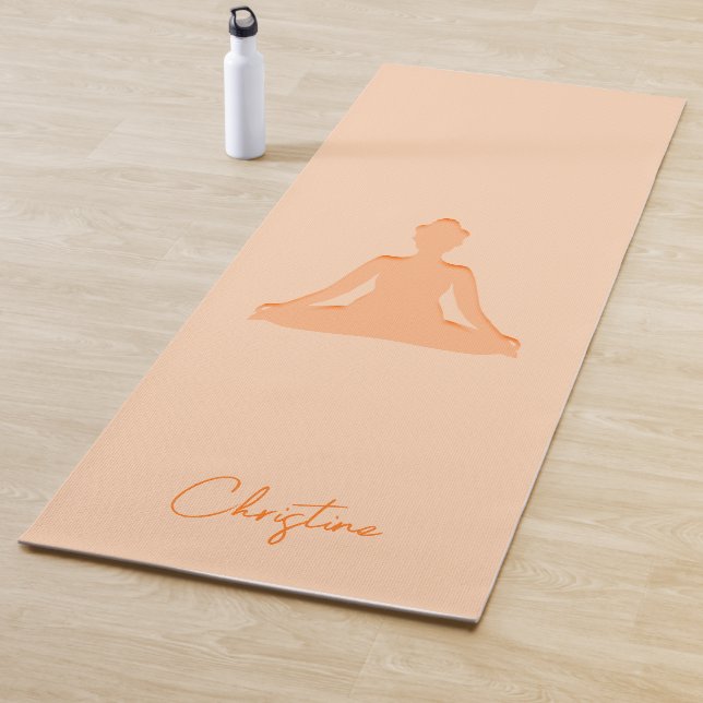 Soft Peach Yoga Pose with Custom Name Yoga Mat (In Situ)