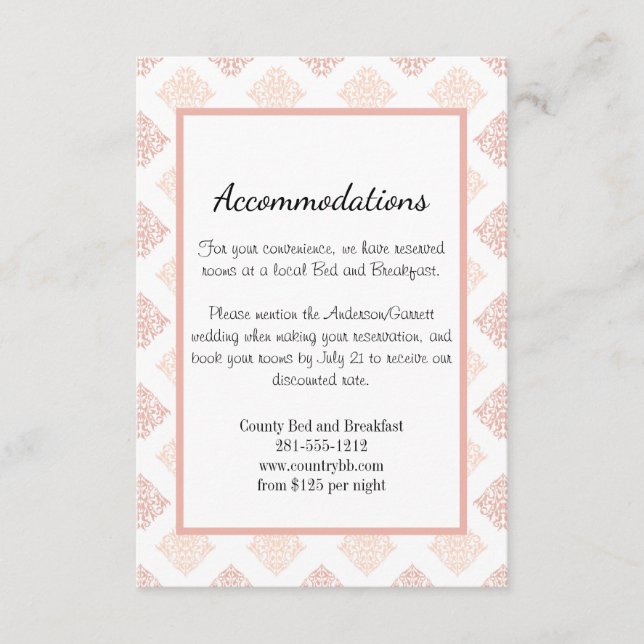 Soft Peachy Blush Damask Enclosure Card (Front)