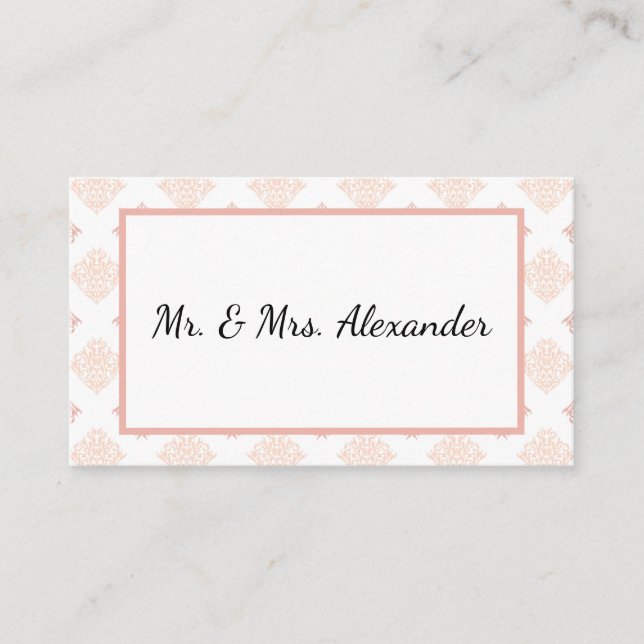 Soft Peachy Blush Damask Place Card (Front)