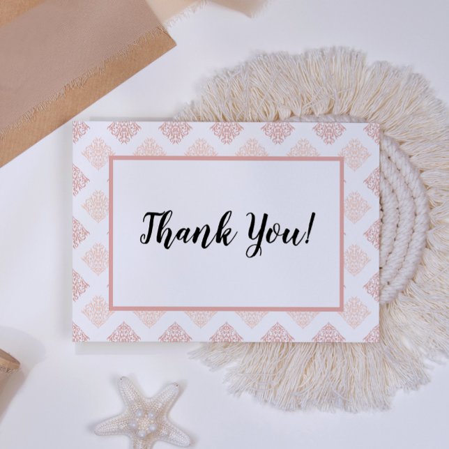 Soft Peachy Blush Damask Thank You Card (Creator Uploaded)