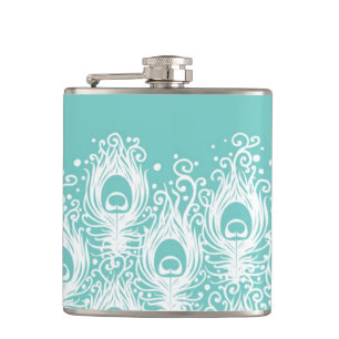 Soft peacock feathers hip flask