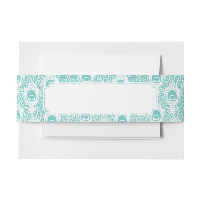 Soft peacock feathers invitation belly band (Front Example)