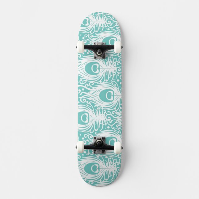 Soft peacock feathers skateboard (Front)