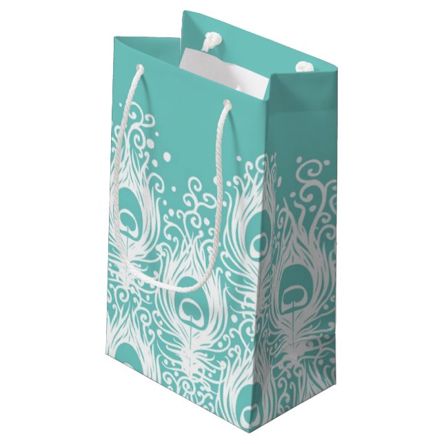 Soft peacock feathers small gift bag (Back Angled)