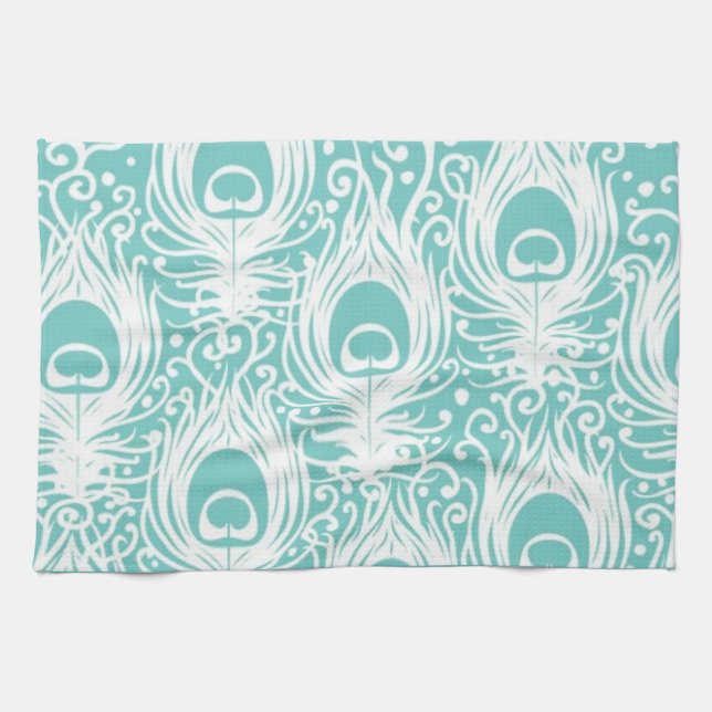 Soft peacock feathers tea towel (Horizontal)