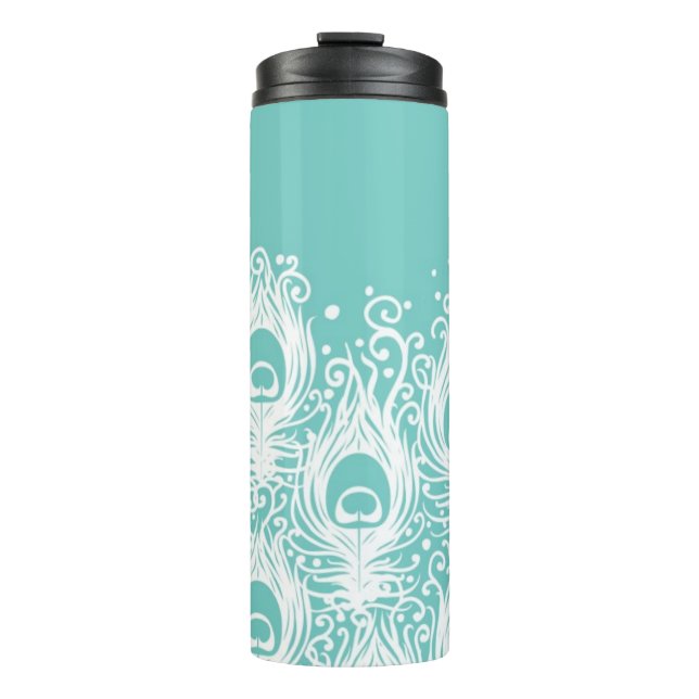 Soft peacock feathers thermal tumbler (Front)