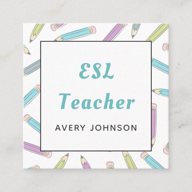 Soft Pencil Pattern ESL Teacher English Instructor Square Business Card (Front)