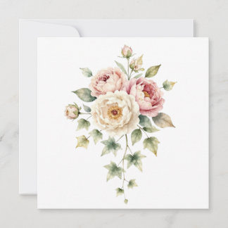 Soft Peony Bouquet Watercolor Elegance Thank You Card