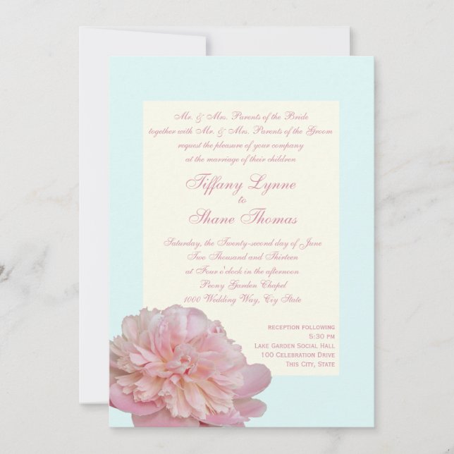 Soft Peony Elegant Wedding Invitation (Front)