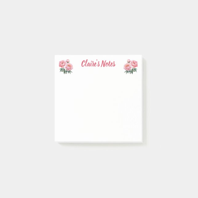 Soft Peony Floral Name Post-it Notes (Front)