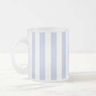 Soft Periwinkle Blue and White Vertical Stripes Frosted Glass Coffee Mug
