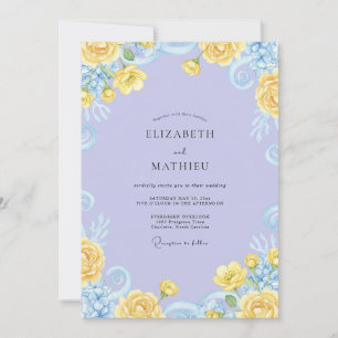 Soft Periwinkle Yellow Wreath Wedding Invitation