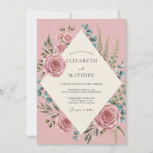 Soft Petal Pink Foliage Eucalyptus Wedding Invitation