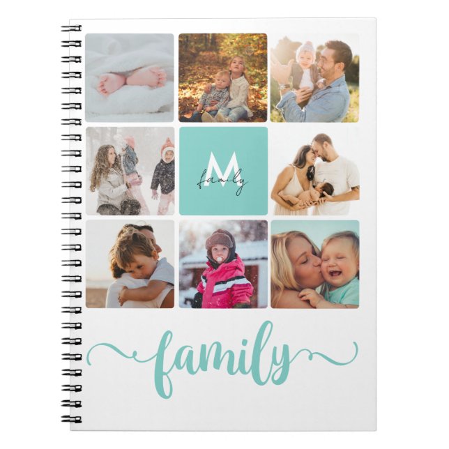 Soft Photo Collage Inspiring Family Diary Monogram Notebook (Front)