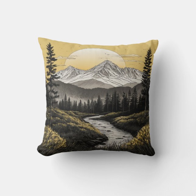 Soft Pillow with Majestic Mountain Range Design (Front)