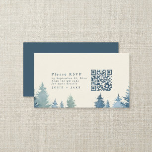 Soft pine trees green rsvp qr code enclosure card