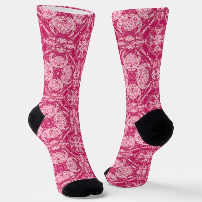 Soft Pink Abstract Floral Mandala Pattern  Socks (Angled)