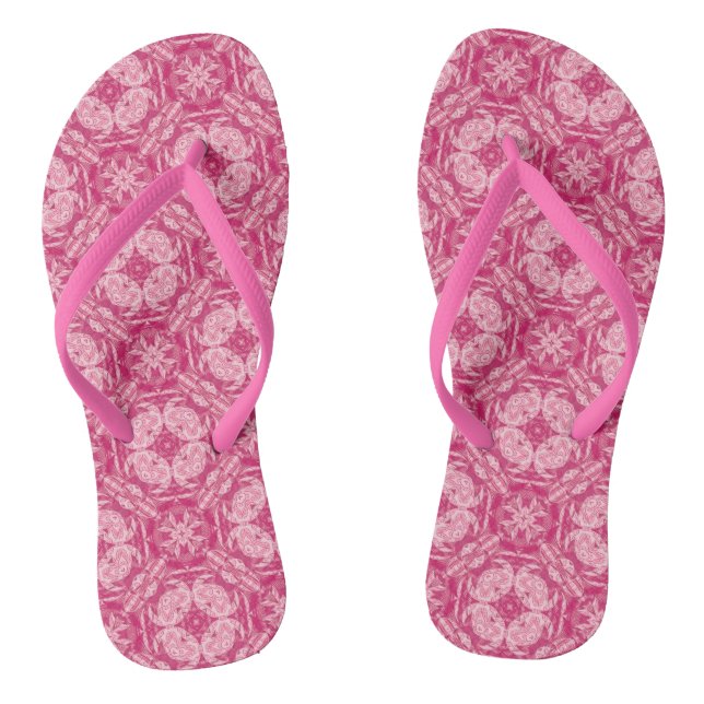 Soft Pink Abstract Floral Pattern  Flip Flops (Footbed)