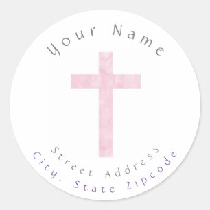 'Soft Pink Abstract Watercolor Cross' Label