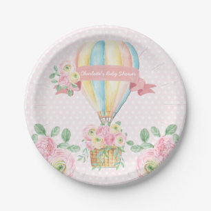 Soft Pink Adventure Hot Air Balloon Girl Shower Paper Plate