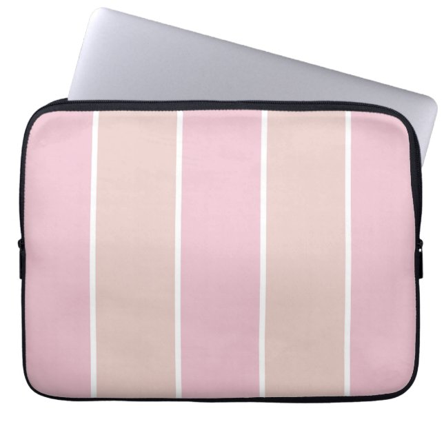 Soft Pink and Beige Vertical Stripe Pattern Laptop Sleeve (Front)