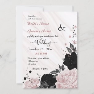 soft pink and black floral wedding invitation