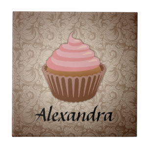Soft Pink and Brown Cupcake, Personalised Keepsake Tile