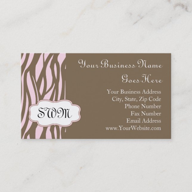 Soft Pink and Brown Monogram Frame Business Cards (Front)