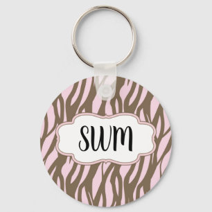 Soft Pink and Brown Monogram Frame Key Ring