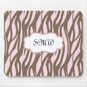 Soft Pink and Brown Monogram Frame Mouse Mat