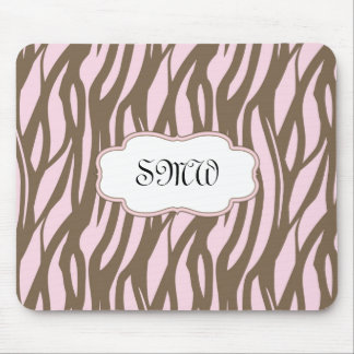 Soft Pink and Brown Monogram Frame Mouse Mat
