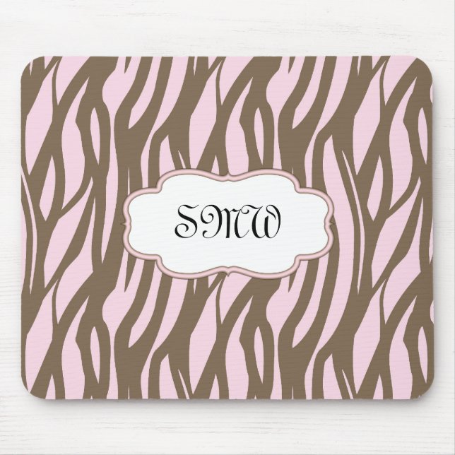 Soft Pink and Brown Monogram Frame Mouse Mat (Front)
