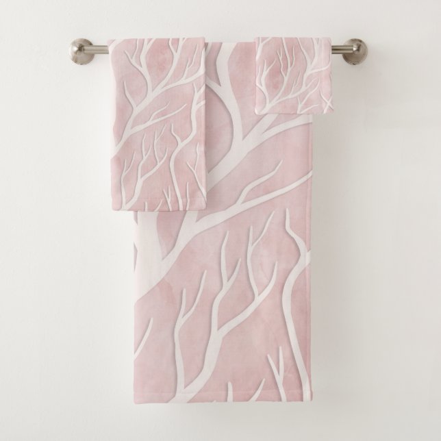 Soft Pink and Cream Tree Branches   Bath Towel Set (Insitu)