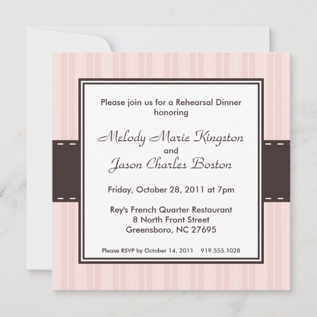 Soft Pink and Dark Brown Inset Square Invitations (Front)