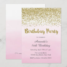 Soft Pink and Gold Birthday Invitation