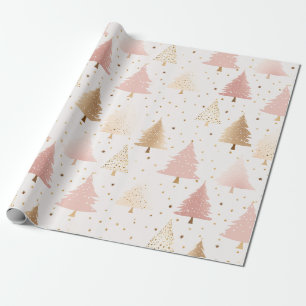 Soft Pink and Gold Christmas Trees Wrapping Paper