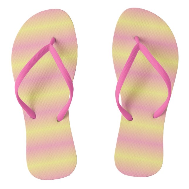 Soft Pink and Light Yellow Gradient Striped Flip Flops (Footbed)