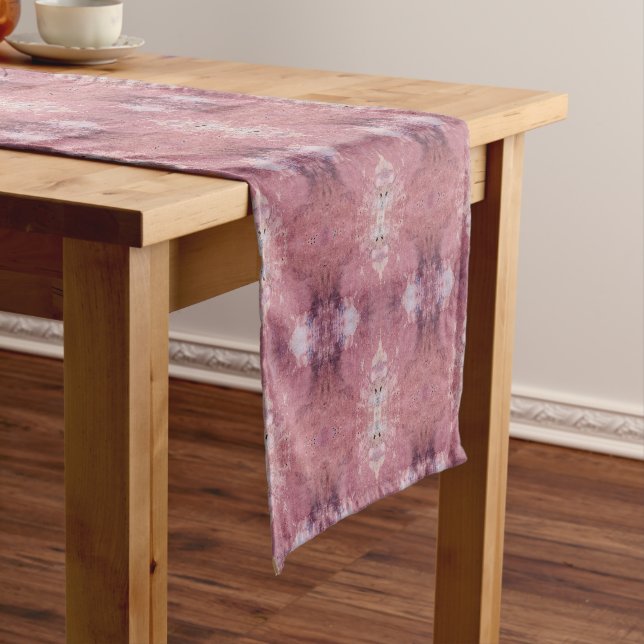 Soft pink and purple abstract pattern short table runner (In Situ)
