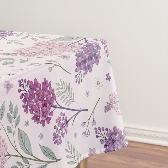 Soft Pink and Purple Lilac Floral Pattern   Tablecloth (In Situ)