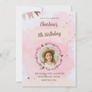 Soft Pink and Tan Pastels   Girl's Birthday Party Invitation
